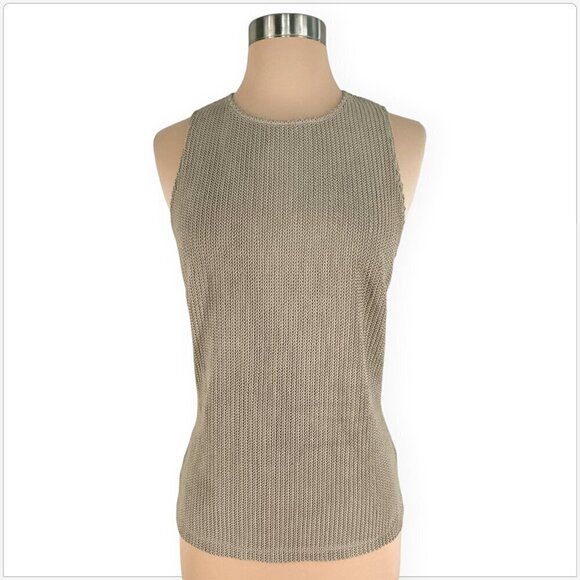 Mark Wong Nark Beige Taupe Textured Woven Knit Sleeveless Summer Tank Top L - Picture 1 of 4